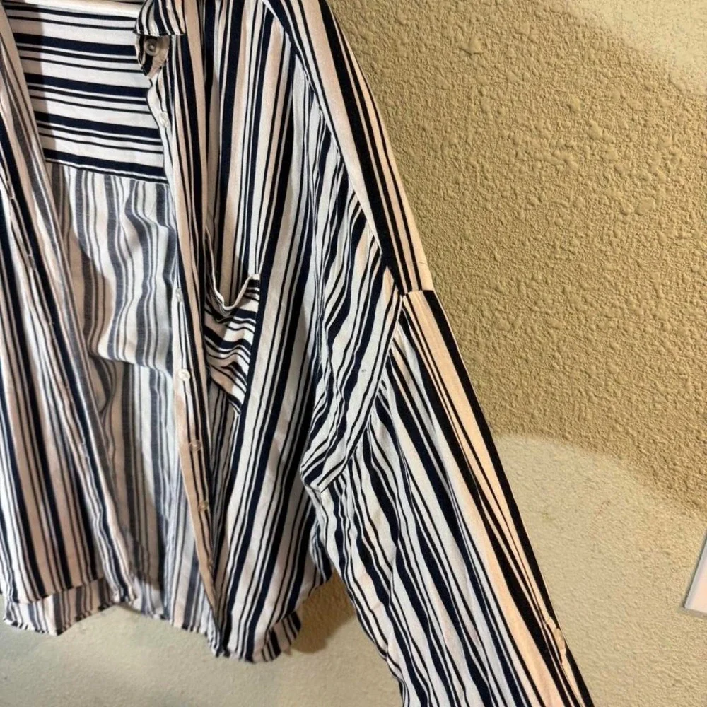 'white and black striped button up shirt - Picture 3 of 3